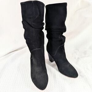 NWOT-1 SHOW! FRANCO FORTINI! BLACK GENUINE SUEDE LEATHER SCRUNCHY BOOTS!SZ 8.5M